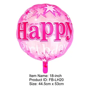 Macro detail of 18 inch transparent pink Happy Birthday balloon with star patterns