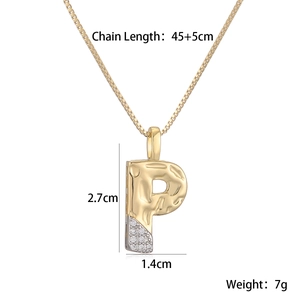 Detailed size specifications for the golden initial P necklace with zircons and box chain