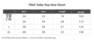 Size chart for seamless strapless yoga top with chest and length measurements in cm