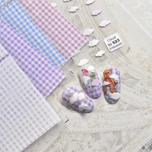 Adesivi per unghie 5D in rilievo con nuvole 3D, orsetti e tulipani colorati vivaci