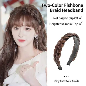 Handmade fishtail braid headband in dark brown fiber with non-slip teeth for hair volume