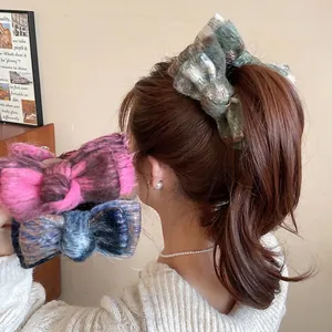 Large Bow Hair Clip Plush Flocking Acrylic Autumn Winter Elegant Sweet Style Duckbill Hair Accessory For Women