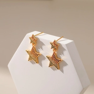 Sparkling 18K gold plated star earrings with multi-colored pavé zircon stones