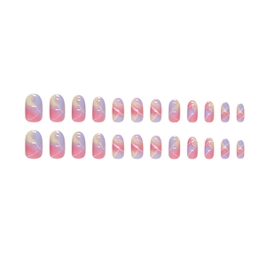Pink and purple marble swirl oval press-on nails set with 24 pieces of various sizes