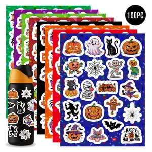 Lot de 160 autocollants d'Halloween en vinyle holographique pour décorer vos gourdes