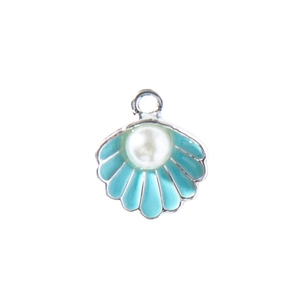 Silver shell pendant with turquoise enamel and pearl inlay for DIY jewelry making