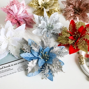 Flores de nochebuena artificiales con purpurina en varios colores para decorar Navidad