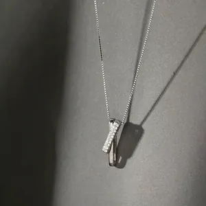 Minimalist S925 silver geometric pendant necklace with sparkling cubic zirconia on box chain