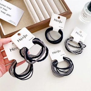 High elasticity seamless hair ties set in black and grey on minimalist display card