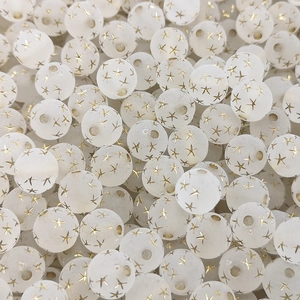 Frosted acrylic round beads with gold star pattern for DIY jewelry making