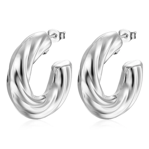 Boucles d'oreilles créoles C en acier inoxydable argenté avec motif torsadé poli