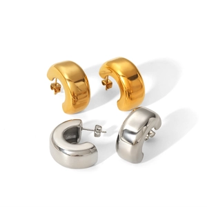 Minimalist 18K gold and silver plated stainless steel C-shape chunky hoop earrings