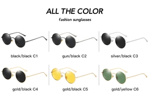 Six colors of retro round metal punk sunglasses with polarized lenses in different frames