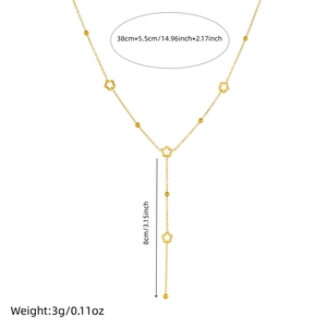Gold-plated stainless steel Y-necklace with hollow flower pendant and chain tassel design