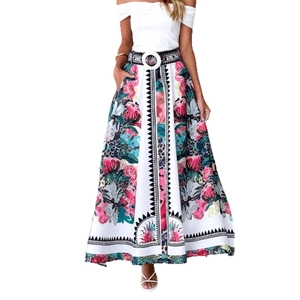 Women's bohemian two-piece set featuring off-shoulder top and floral maxi skirt