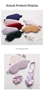 Close-up of silk sleep mask set with matching hair scrunchie and headband in vibrant colors