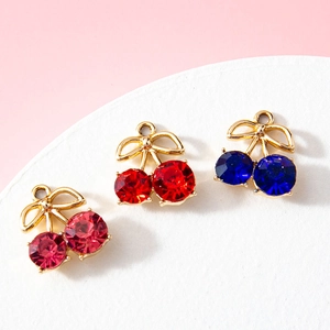 Cherry Shape Jewelry Pendants Alloy With Faceted Rhinestone Bowknot DIY Accessories For Necklace Bracelet Earring Making
