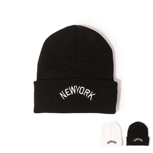 New York Embroidery Knitted Beanie Acrylic Warm Winter Hat Cuff Ribbed Casual Fashion Cap Unisex