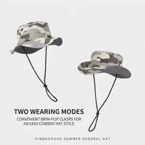 Kids camo sun hat with adjustable chin strap and dual-wear style for outdoor sun protection