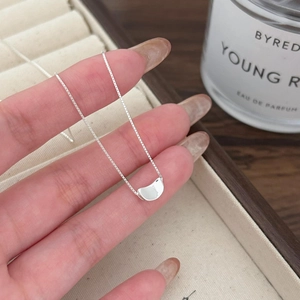 Minimalist 925 sterling silver bean necklace with polished half-moon pendant and box chain