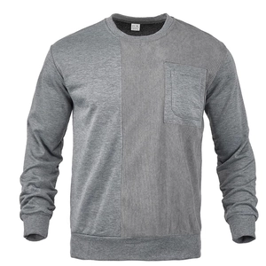 Men's loose fit crewneck sweatshirt in grey featuring waffle texture knit panels