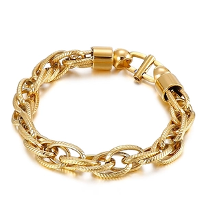 Bracelet punk vintage pour homme en acier inoxydable doré avec fermoir mécanique spécial