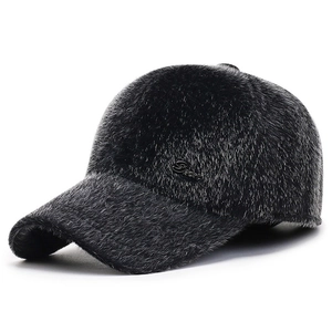 Winter Faux Mink Fur Baseball Cap For Men Warm Thickened Windproof Casual Peaked Hat With Sport Metal Logo Adjustable