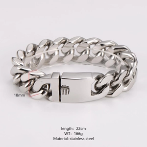 Heavy industrial punk cuban link chain bracelet in stainless steel with 18mm width