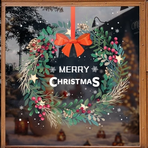 Christmas Wreath Window Sticker Static Cling PVC Reusable Glass Door Decal Merry Christmas Garland Design For Holiday Decor