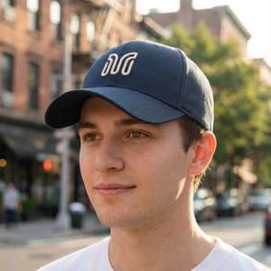 Navy blue baseball cap with white embroidery, casual cotton hat for men and women