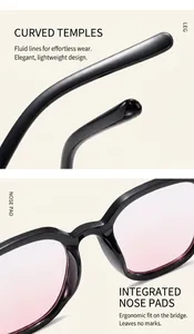 Detail of curved temples and integrated nose pads on oversized blush pink sunglasses