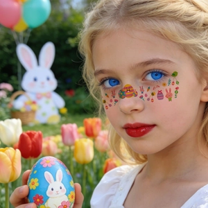 Tatouages temporaires de Pâques pour enfants avec lapins mignons et œufs colorés déco