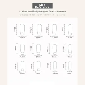 Detailed size guide chart showing dimensions for cat eye gradient press-on nails
