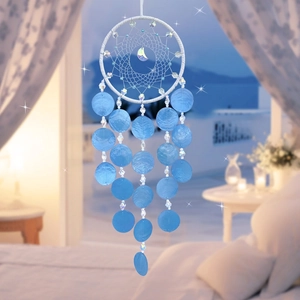 Nordic shell wind chime dream catcher with blue moon pendant for bedroom wall decor