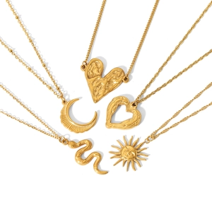 Luxurious 18K gold-plated stainless steel necklaces with heart, moon, sun and snake pendants