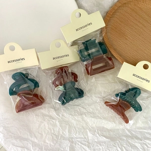 Set of 4 packs solid color jelly hair clips in teal and amber resin for side bangs