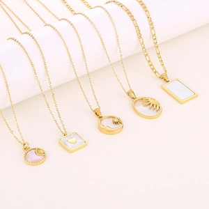 Roestvrijstalen Goud Vergulde Witte Schelp Hanger Ketting Voor Dames Hart Maan Zon Geometrisch Minimalistisch Frans Retro