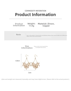 Detail view of 18k gold plated tassel drop earrings with zircon showing 6.8cm length