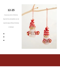 Detail of two-piece Scandinavian knit Christmas ornaments on a wooden branch