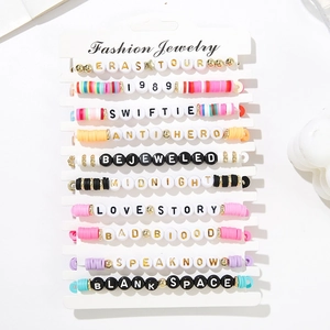Detail of 10pcs colorful clay bead bracelets with Eras Tour and Swiftie letter beads