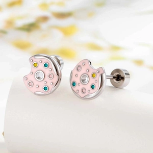 Cute Donut Cartilage Ear Stud Titanium Steel Copper Zircon Enamel Screw Back Piercing Jewelry For Women