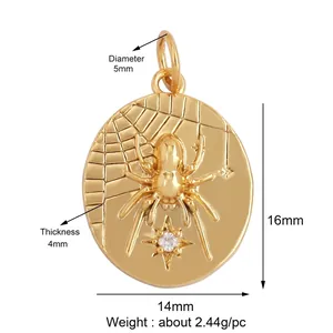 Detailed view of a gold spider pendant with white zircon showing exact size and weight