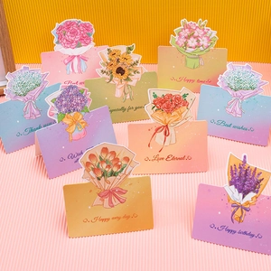 Set of 10 3D floral greeting cards with colorful bouquet designs and best wishes messages