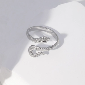 Detailed view of the intricate snake scales on this adjustable silver steel ring
