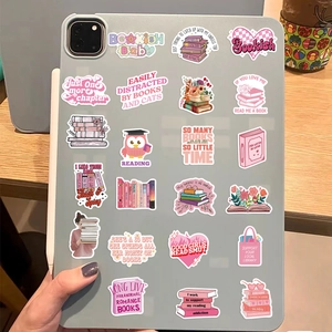 50 pieces pink bookish theme waterproof stickers for laptop and guitar decoration