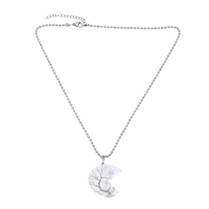 White crystal moon pendant with tree of life wire wrap on silver bead chain