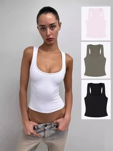 Débardeur Dos Nageur Femme Nylon Spandex Haute Élasticité Séchage Rapide Fitness Sport Yoga Coupe Ajustée Court Uni