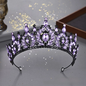 Couronne de Mariée Strass Noir Violet Baroque Gothique Mariage Diadème Accessoire Cheveux