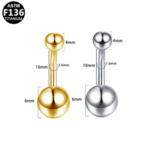 Detail of ASTM F136 titanium belly rings showing 1.6mm gauge and 10mm bar length specs