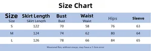 Tableau des tailles avec mesures en centimètres pour la robe moulante à manches longues
